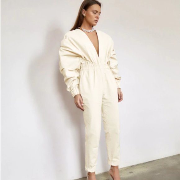 Pants - Cream High Waisted Jump Suit